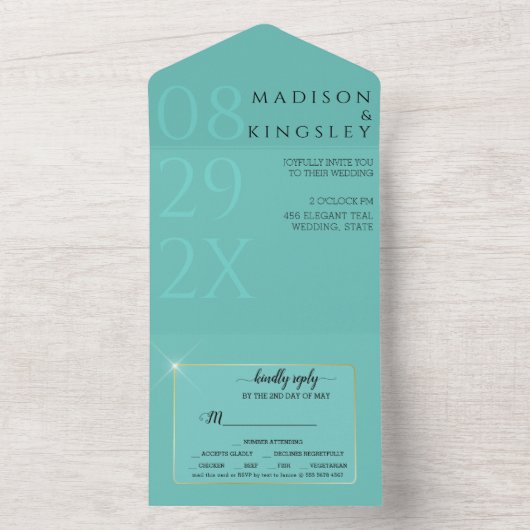 Fab Turquoise Élégant Tout En Un Invitation (À l'intérieur)