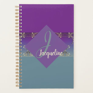 Fabergè-achtige Paars-blauwe gradiënt Monogram Planner