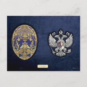 Faberge Tsarevich Ei met Verrassing op Blauw Fluwe Briefkaart