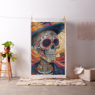 Fabric Decoupage Day of Dead Skeleton Vibrant Stof