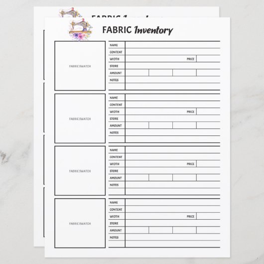 Fabric-inventarisatieblad (Voorkant / Achterkant)