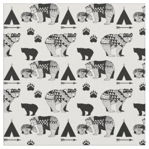 FABRIC Woodland Tribal Beren Black op White Boy Stof