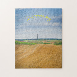 Fabrieksmatige schoorstenen met geel veld veld legpuzzel