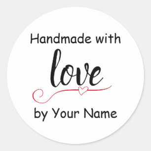 Fabriqué à la main avec amour, autocollant coeur d