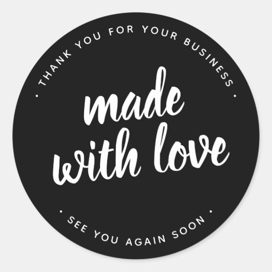 Fabriqué Avec Amour Script Bold Sticker Noir rond (Devant)