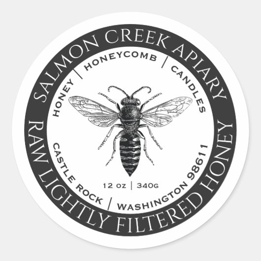 Fabriqué Par Bees Queen Bee Étiquette de miel cru (Devant)