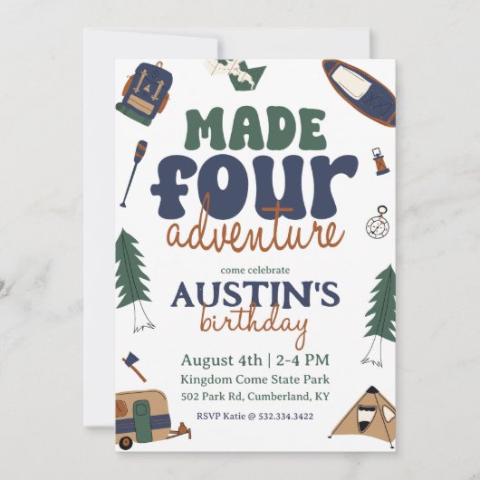 Fabriqué pour l'aventure 4e invitation anniversair (Devant)