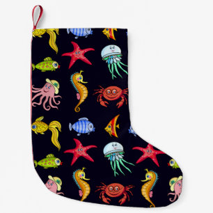 Fabulair nautisch patroon met een leuk oranje zee kleine kerstsok