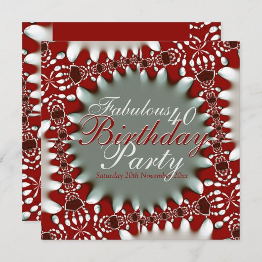 Fabuleux 40 Rouge Blanc Bold Batik Invitation (Devant / Derrière)