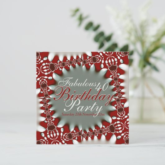 Fabuleux 40 Rouge Blanc Bold Batik Invitation (Debout devant)