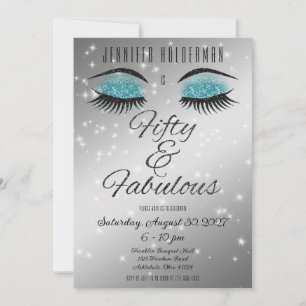 Fabuleux 50 Black Aqua Glam Eyes Invitation