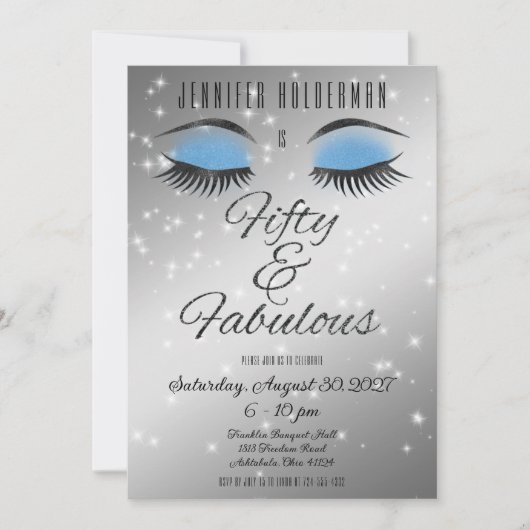 Fabuleux 50 Black Blue Glam Eyes Invitation (Devant)