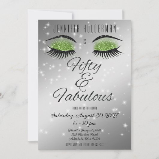 Fabuleux 50 Black Green Glam Eyes Invitation (Devant)