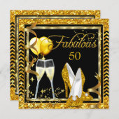 Fabuleux 50 Champagne Gold Black Party Invitation (Devant / Derrière)