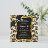 Fabuleux 50 Pearl Gold Bow Black Damask Invitation (Debout devant)