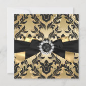 Fabuleux 50 Pearl Gold Bow Black Damask Invitation (Dos)