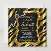 Fabuleux 50 Pearl Gold Bow Black Zebra Invitation (Devant)