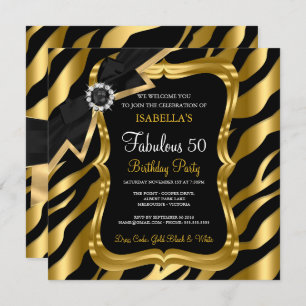 Fabuleux 50 Pearl Gold Bow Black Zebra Invitation