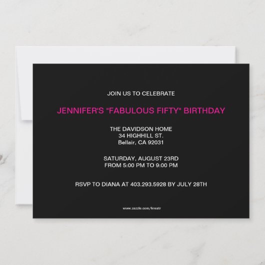 Fabuleux 50e anniversaire Invitation (Dos)