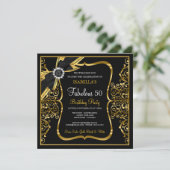 Fabuleux 50e Pearl Gold Lace Bow Invitation noir (Debout devant)