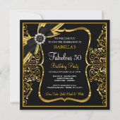 Fabuleux 50e Pearl Gold Lace Bow Invitation noir (Devant)