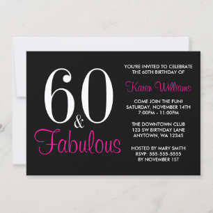 Fabuleux 60ème Black Pink Anniversaire Invitation