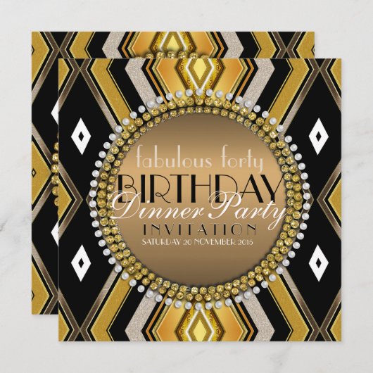 Fabuleux Art Déco Dîner d'anniversaire Invitation (Devant / Derrière)