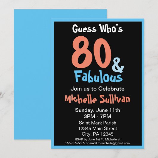 Fabuleux Black Birthday Party Invitation (Devant / Derrière)