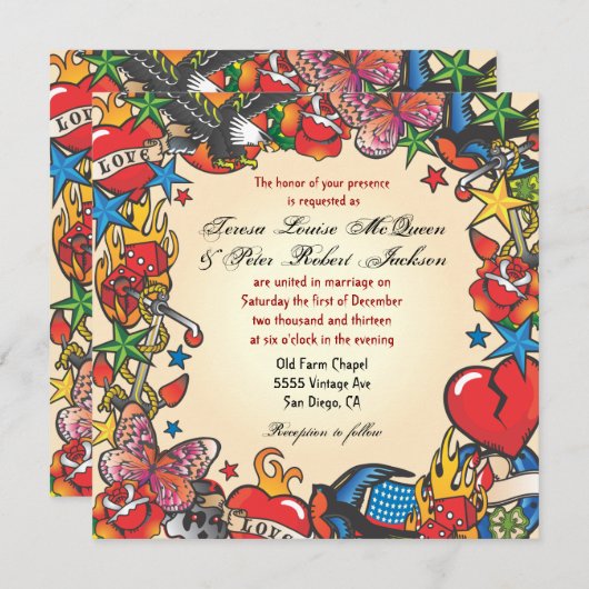 Fabuleux mariage tatouage invitations (Devant / Derrière)