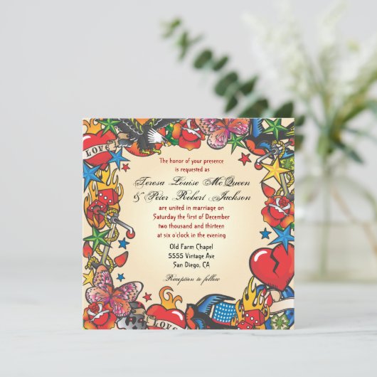 Fabuleux mariage tatouage invitations (Debout devant)