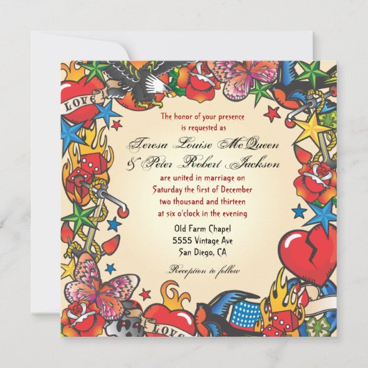 Fabuleux mariage tatouage invitations (Devant)