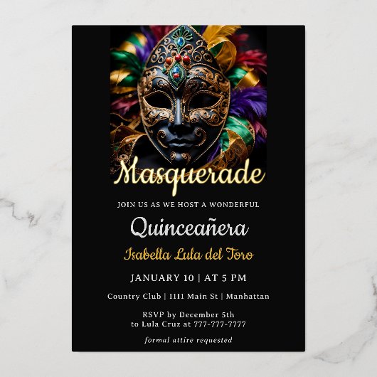 Fabuleux Masquerade Anniversaire Foil Invitation (Recto)