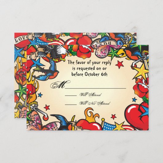 Fabuleux Tattoo Wedding rsvp cartes de réponse (Devant / Derrière)