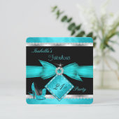 Fabulous 21 Blauwgroen Black Silver Birthday Party Kaart (Staand voorkant)
