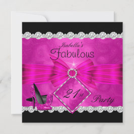 Fabulous 21 Hot Pink Black Silver Birthday Party 2 Kaart