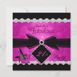 Fabulous 21 Hot Pink Black Silver Birthday Party 3 Kaart