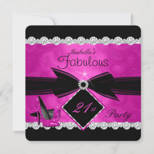 Fabulous 21 Hot Pink Black Silver Birthday Party 3 Kaart