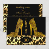 Fabulous 30 Leopard Gold Cheetah High Heels Party Kaart (Voorkant / Achterkant)