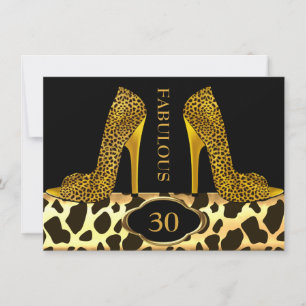 Fabulous 30 Leopard Gold Cheetah High Heels Party Kaart