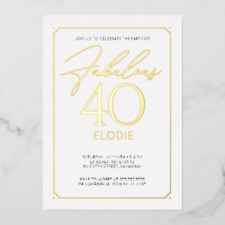 Fabulous 40 Elegant 40th Birthday Folie Invitation Uitnodiging