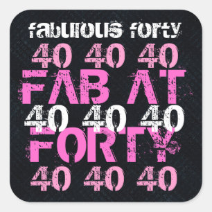 Fabulous 40-jarige zwarte roze partij vierkante sticker