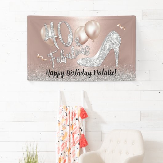 Fabulous 40 Modern Roos Gold & Silver Birthday Spandoek (Insitu)