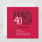 Fabulous 40 noir blanc rouge invitation d'annivers (Devant)
