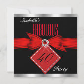 Fabulous 40 Red Black Silver Birthday Party Kaart (Voorkant)