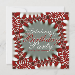 Fabulous 40 Red White Bold Batik Invitation Kaart
