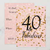 Fabulous 40 roze sterren Gold Confetti Birthday Kaart (Voorkant / Achterkant)