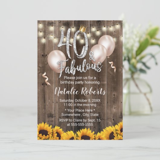 Fabulous 40 rustieke zonnebloemen koningin 40e ver kaart (Staand voorkant)