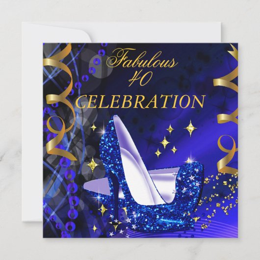 Fabulous 40 Woman's Royal Blue Gold Heels Birthday Kaart (Voorkant)