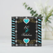 Fabulous 40 Zebra Blauwgroen Black Silver 40th Bir Kaart (Staand voorkant)