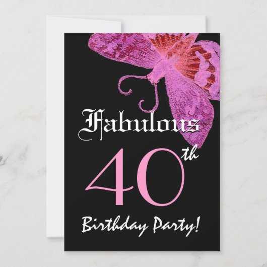 Fabulous 40th Birthday Fuschia Butterfly W1800 Kaart (Voorkant)